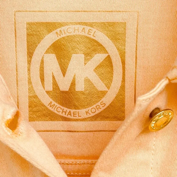 MICHAEL KORS Denim Jacket Gold Button Stretch Patch Pocket Pointed Collar